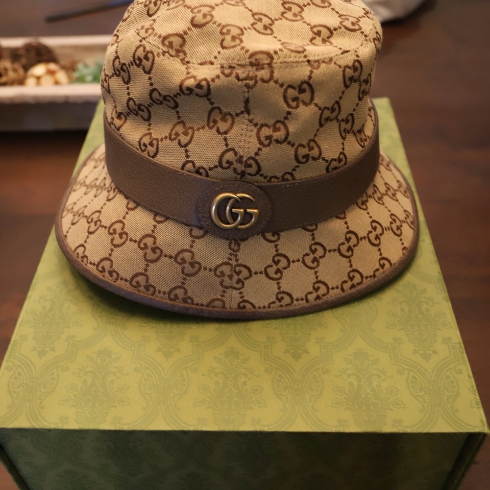 Stylish Beige and Brown GG Patterned Bucket Hat